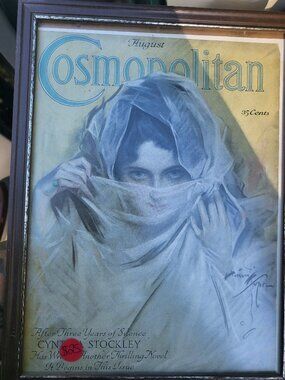Vintage Framed Harrison Fisher Cosmopolitan Magazine Cover August Original Art 1